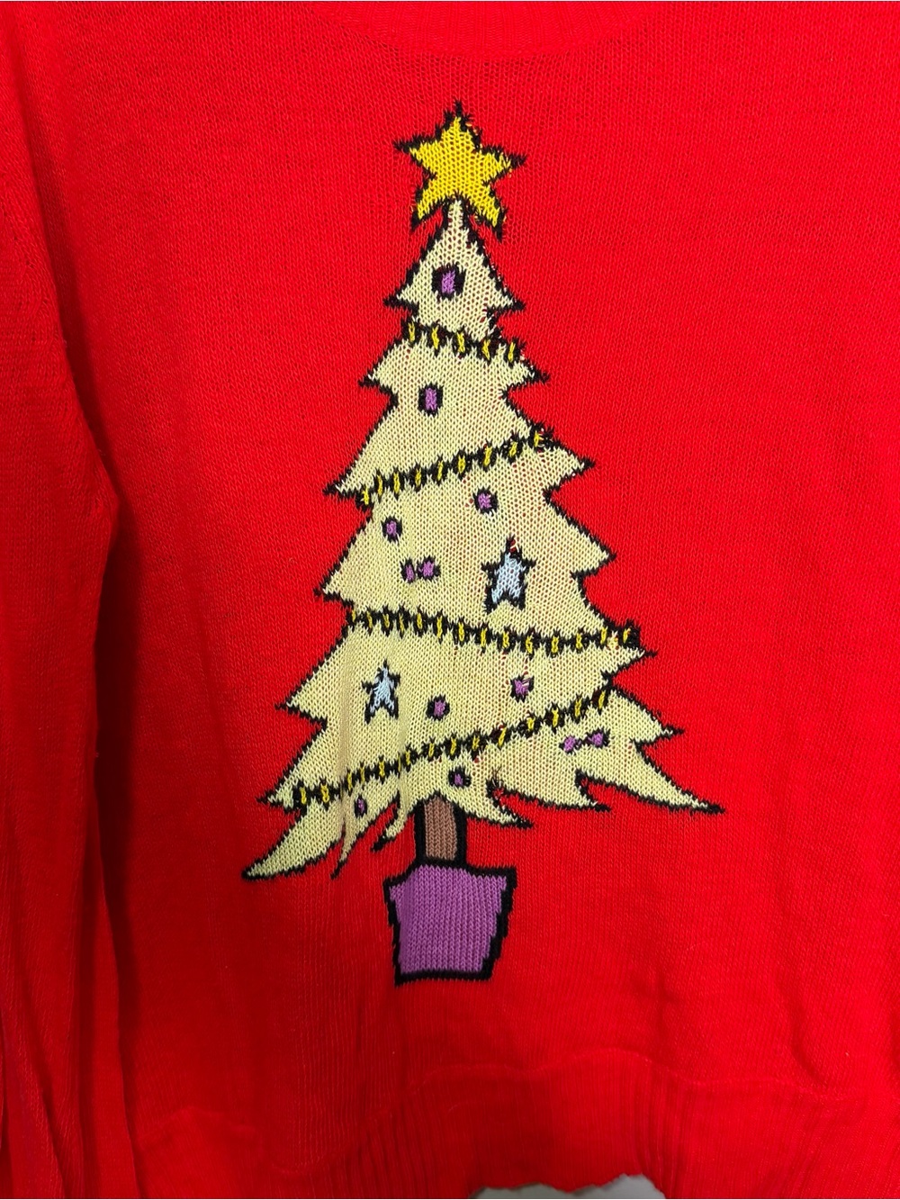 Wildfox Christmas Tree Sweater Red Graphic Knit Holiday Pullover Size M - Picture 4 of 8